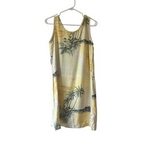 Tommy Bahama Cream vacation palm trees Sleeveless Scoop Neck Silk Dress